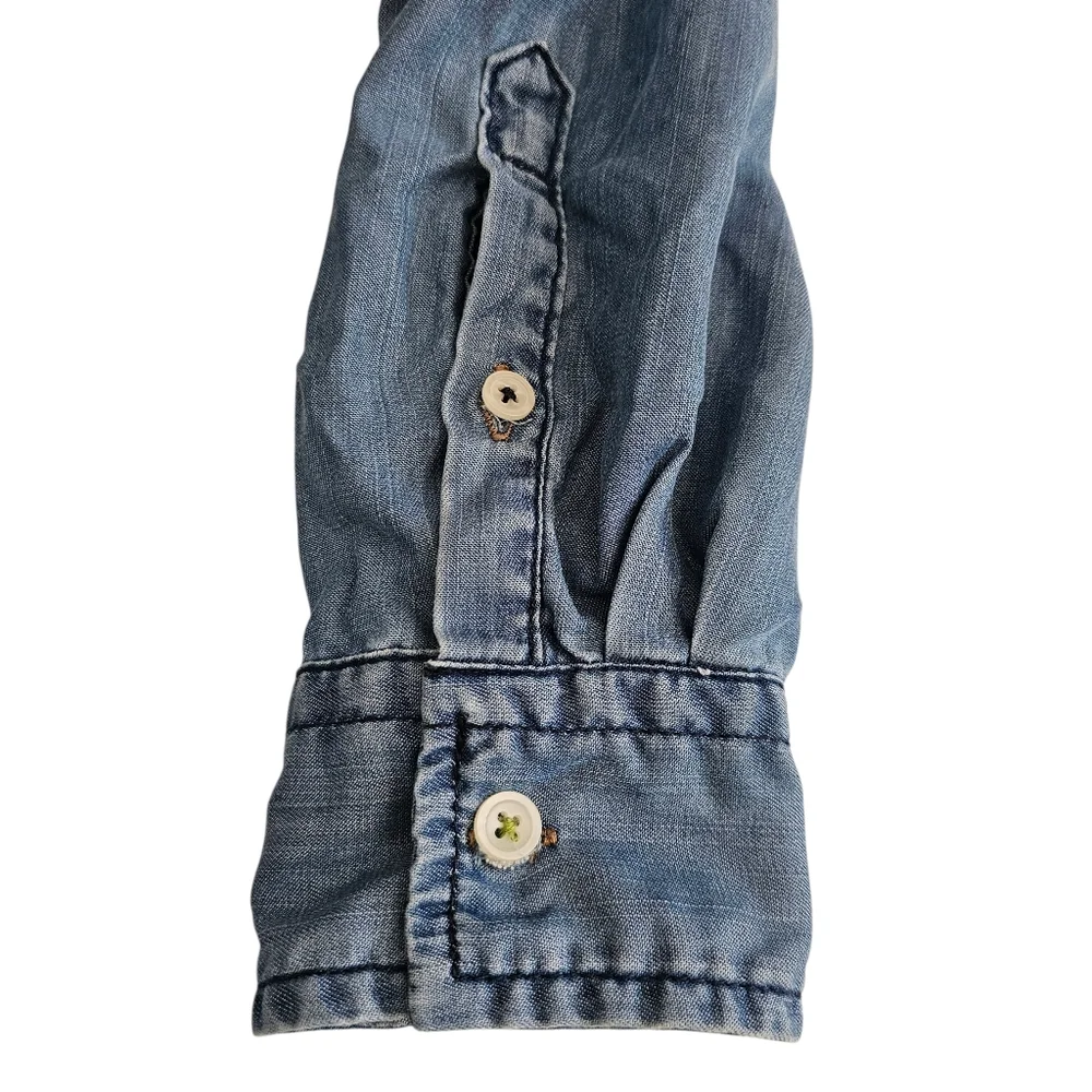Chambray Denim Button Down Shirt Women Boho Lightweight Long Sleeve Casual‎ Top